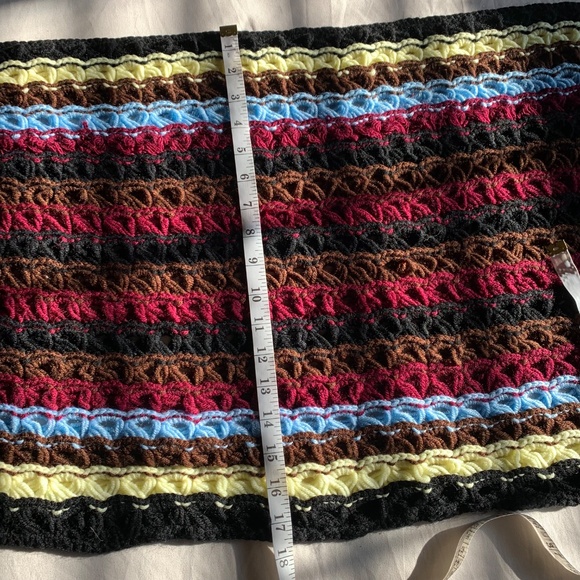 Handmade Crochet Scarf -- blend of maroon, black, brown, blue, yellow - Picture 6 of 10